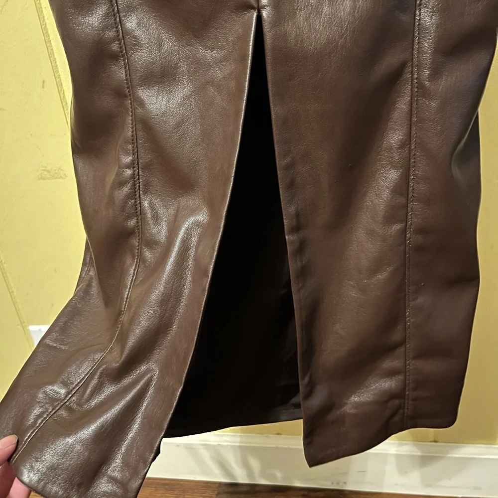 House of CB Brown Vegan Leather Sleeveless Maxi Dress Slit Back Bodycon Size L - Picture 8 of 11